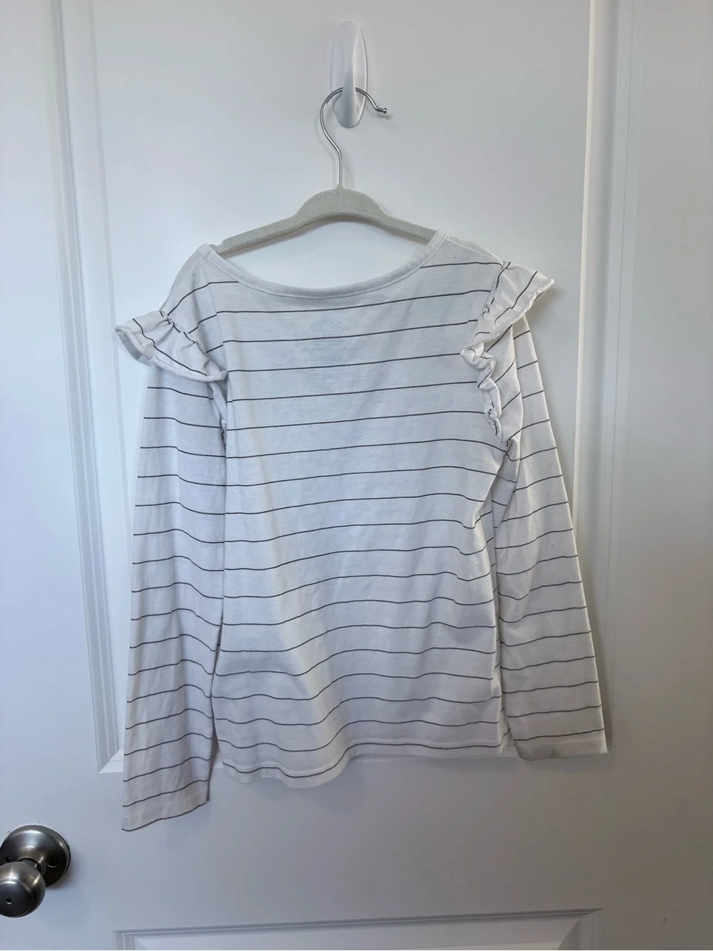 3/$10 - Girls' White Striped Long Sleeve Top with Ruffle Shoulders
